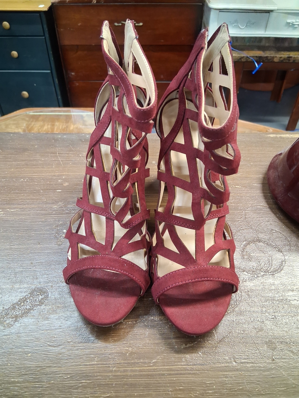 Wild Diva Burgundy Suede Cutout High Heel Sandals
